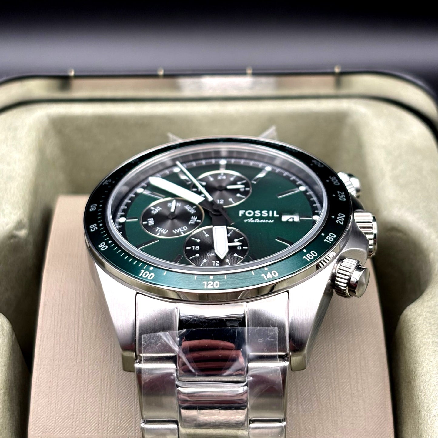 Fossil Autocross BQ2878 Mens Multifunction Green Sunray Dial Watch NIBWT