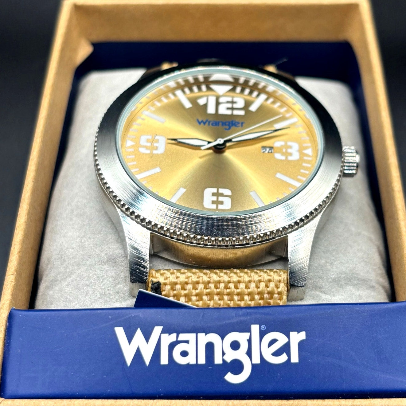 Wrangler WRW1804 5B1 Men's Quartz Watch Tan Dial Canvas Strap NIBWT