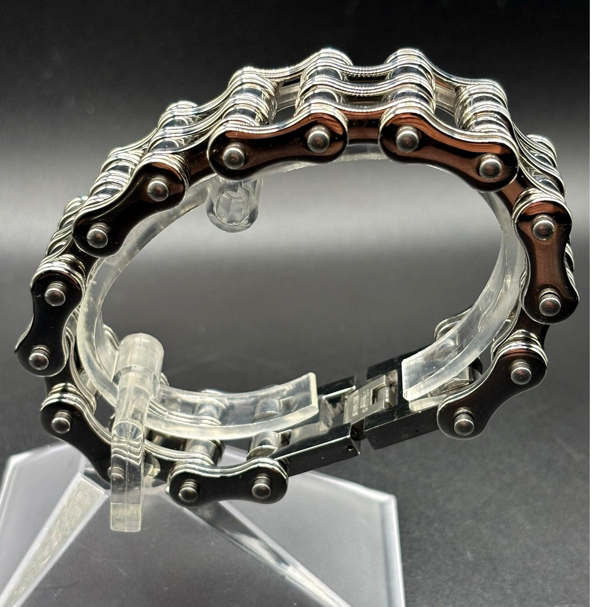 Men's Stainless Steel Motorcycle Double Chain Link 8.5" Bracelet Signed NEW