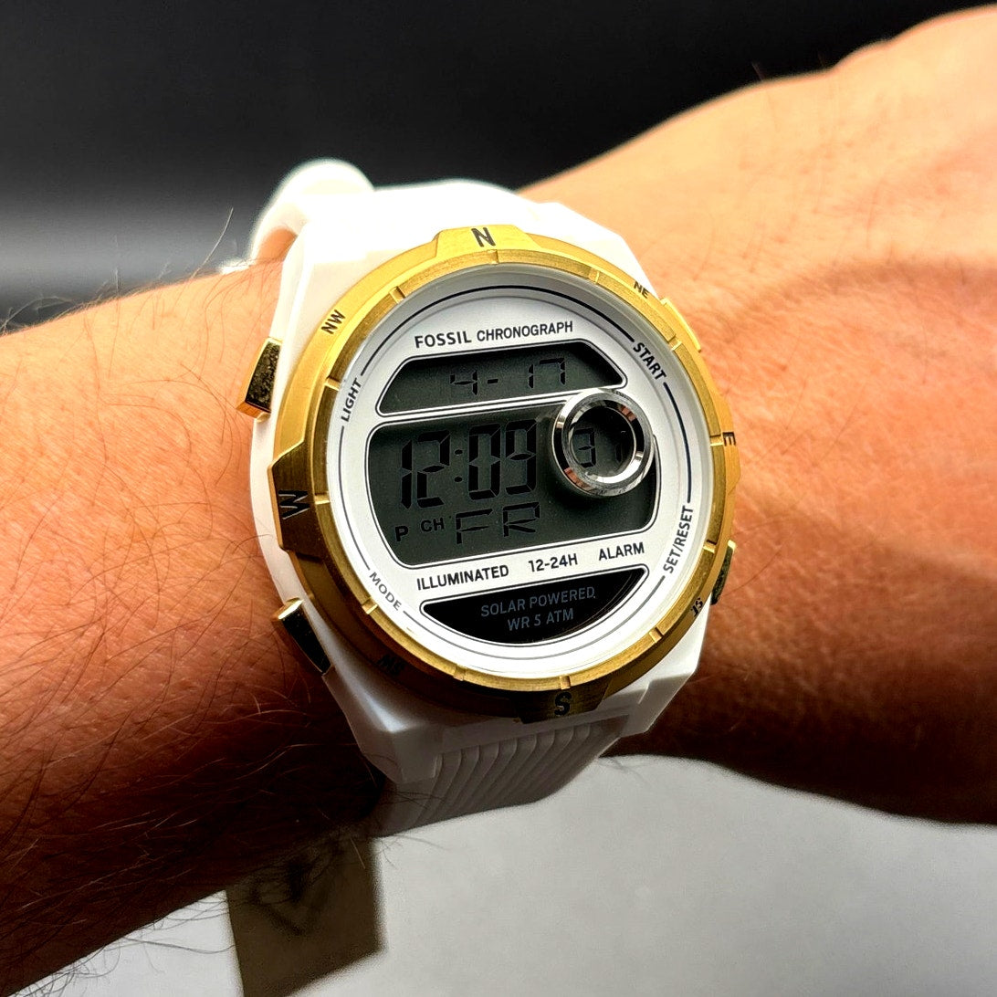 Fossil Everett ES5195 Unisex Solar Powered Digital White Silicone Watch NIBWT