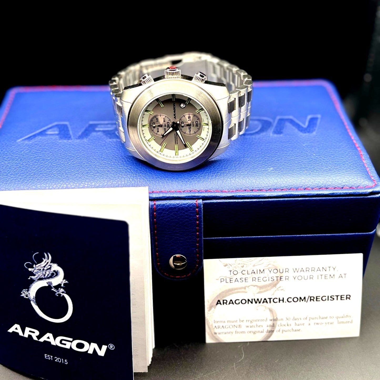 Aragon Predator VD51 50mm Gray Chronograph Stainless Steel Mens Watch NIB Unworn