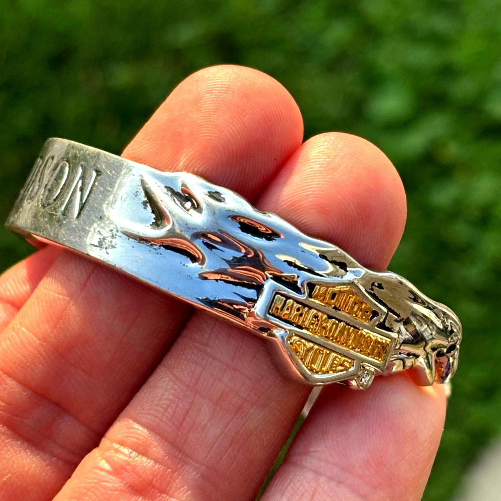 2005 Franklin Mint Harley-Davidson 925 Sterling Silver Gold Bar Shield Cuff