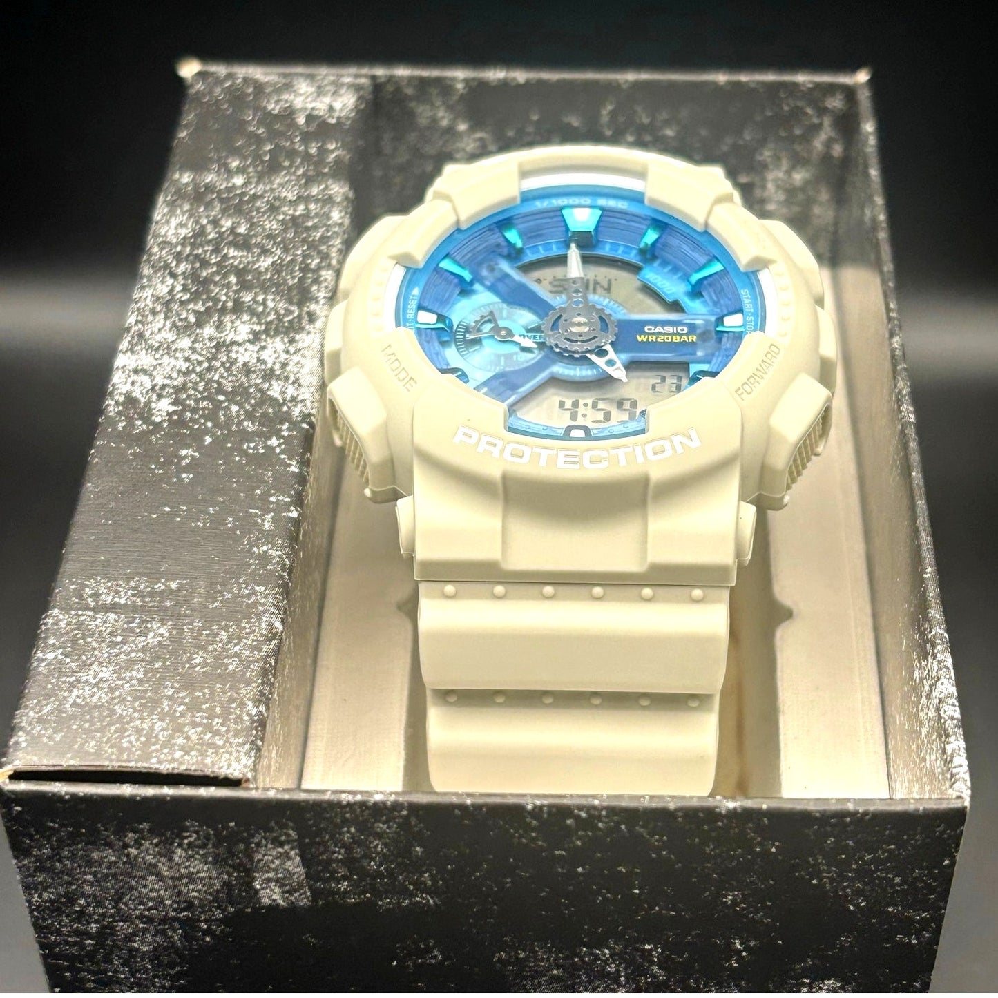 Casio G-Shock GA110AS-5A Men’s Beige Resin Blue Dial Analog Digital Watch NIBWT