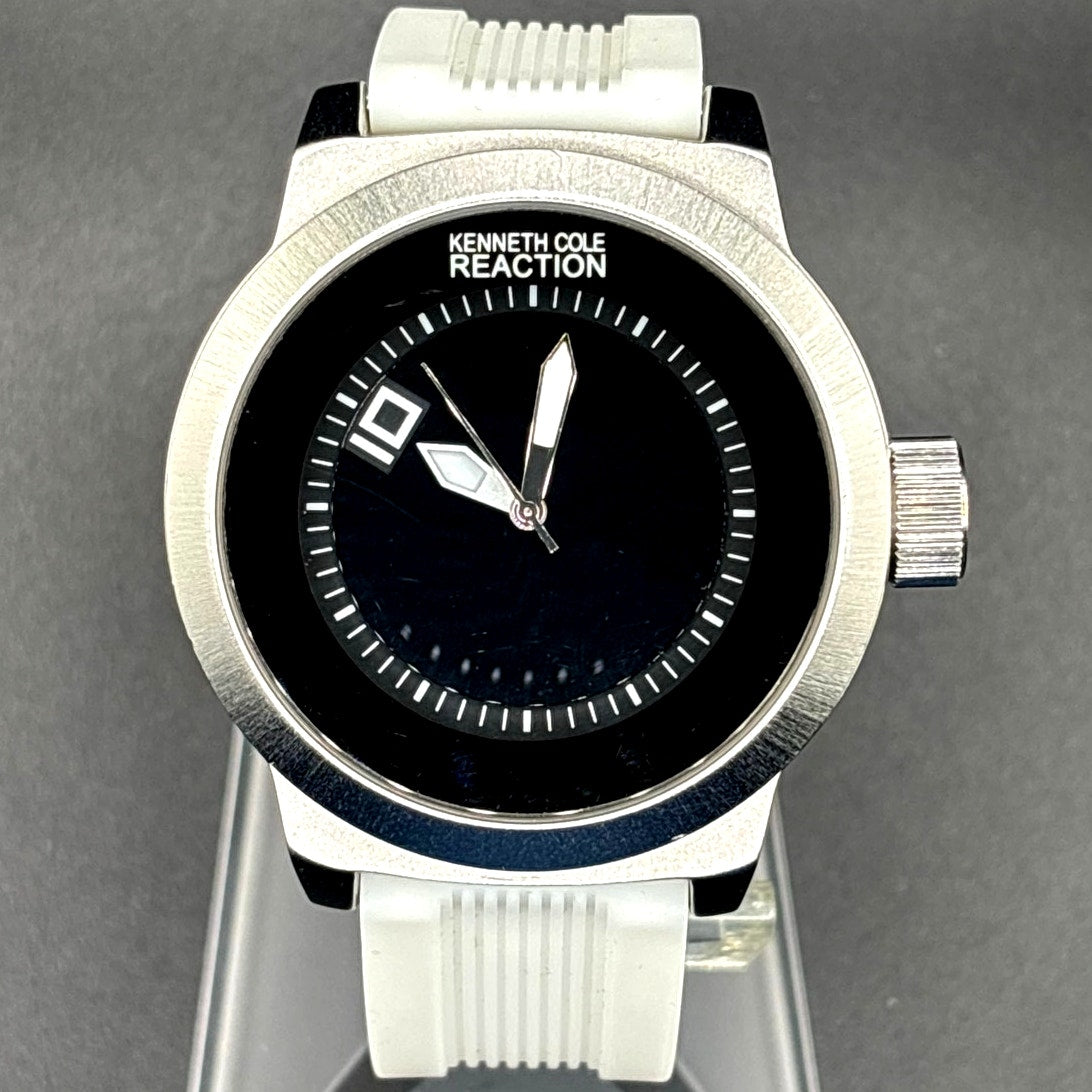 Kenneth Cole Reaction 3010009257 48mm White Silicone Strap Black Dial Mens Watch