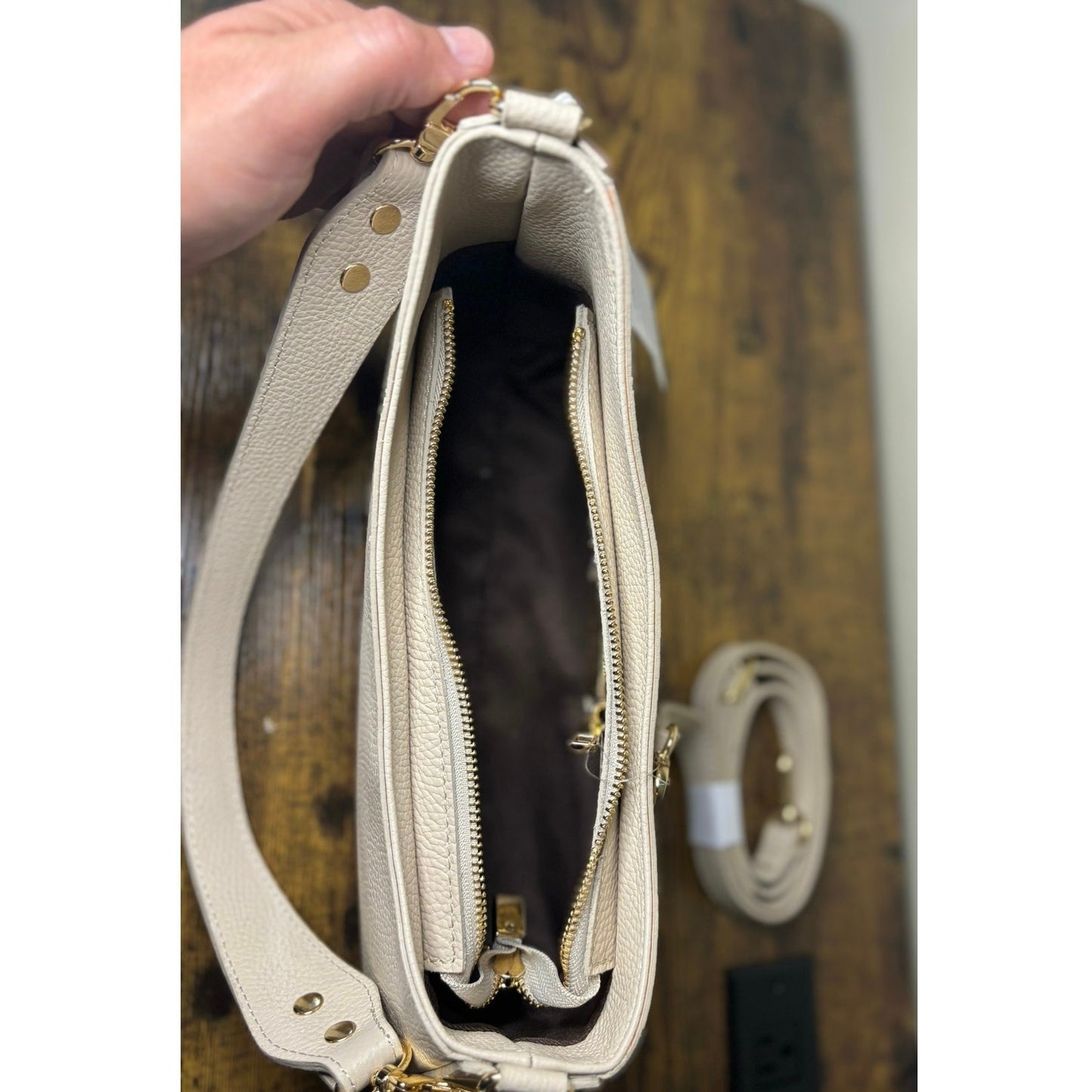 Anna Paola LIA Handbag – Latte Italian Leather, Top Handle + Crossbody, NWT