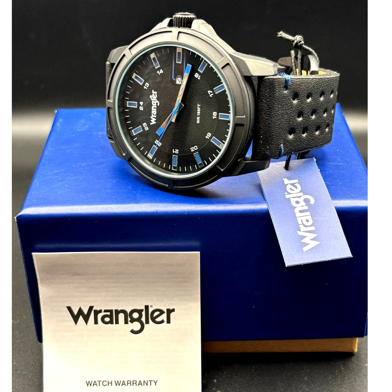 Wrangler WRW5600-1A Men’s Black Dial Leather Strap Watch NIBWT