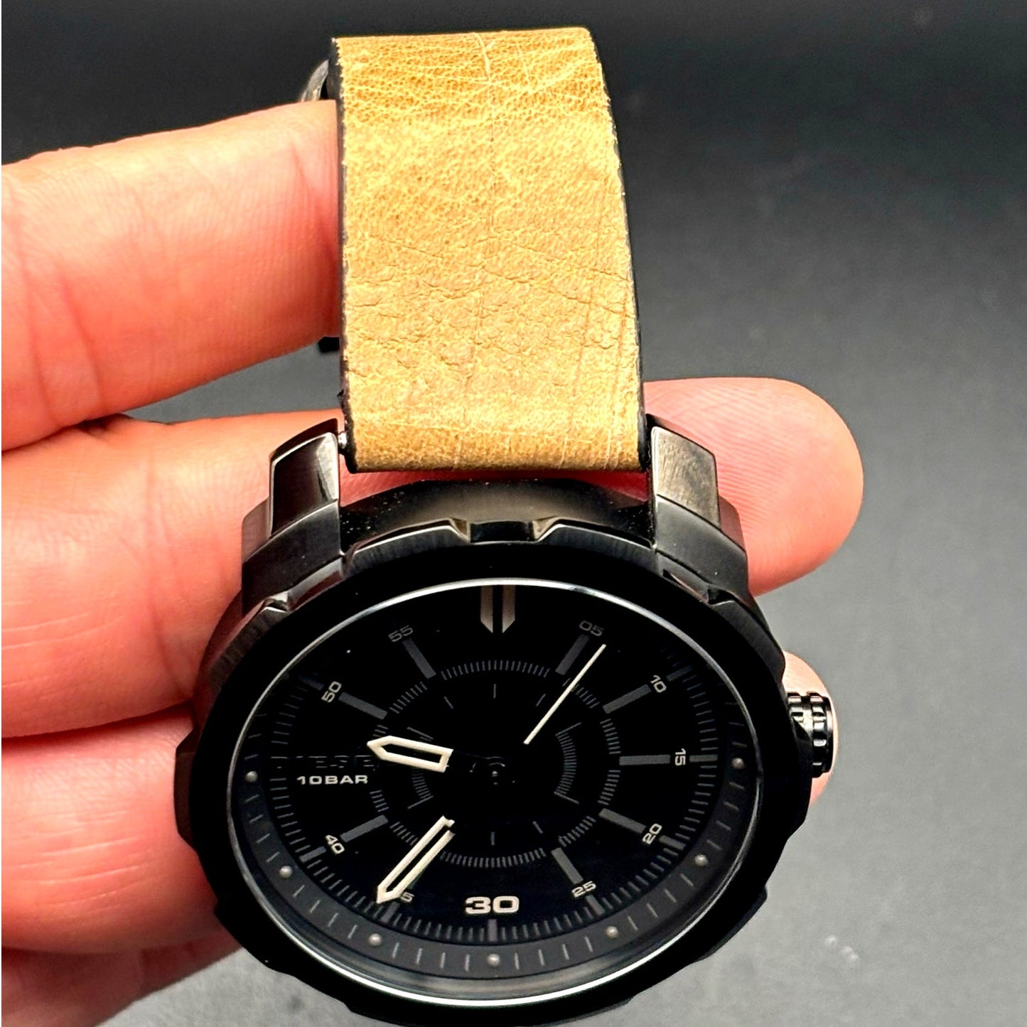 Diesel Machinus DZ1788 Men’s Black Dial Brown Leather Watch 10 BAR Quartz NIBWT