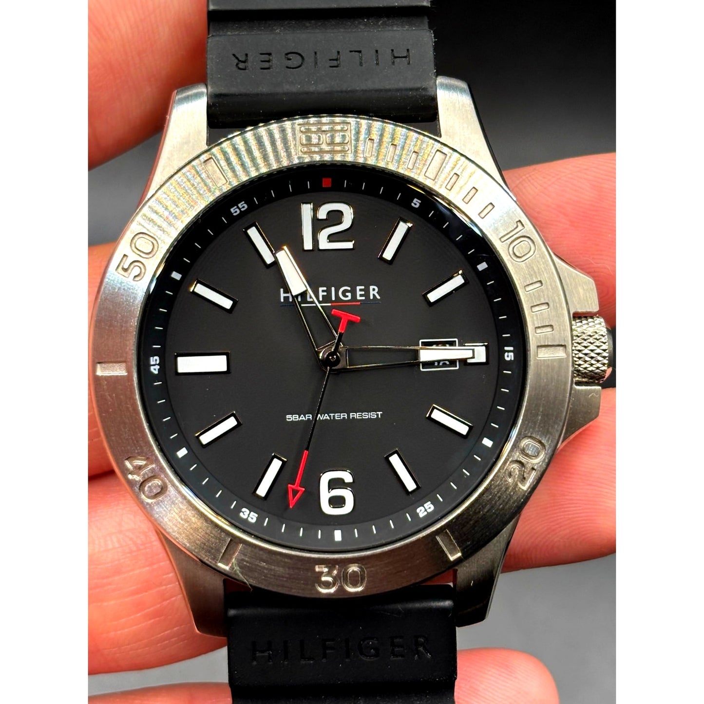 Tommy Hilfiger Ryan 1710539 Black Dial Silicone Strap Men's Watch NIB