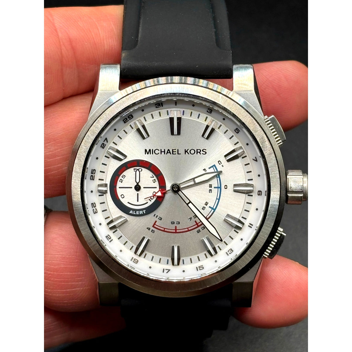 Michael Kors Access Grayson MKT4009 Hybrid Smartwatch 47mm Silver Black Strap