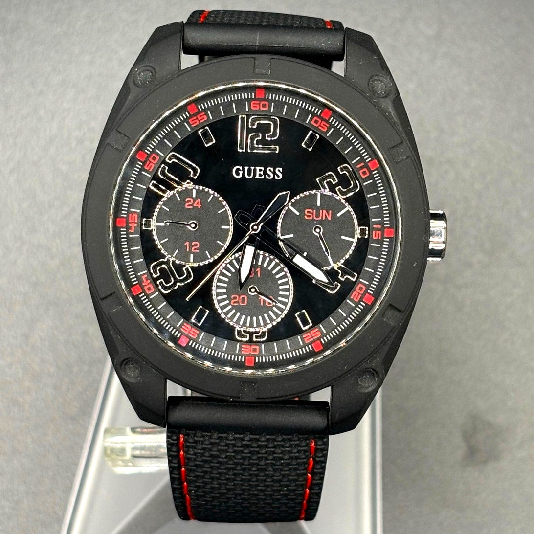 Guess Dash W1256G1 Men’s 46mm Black Multifunction Quartz Watch Red Accents