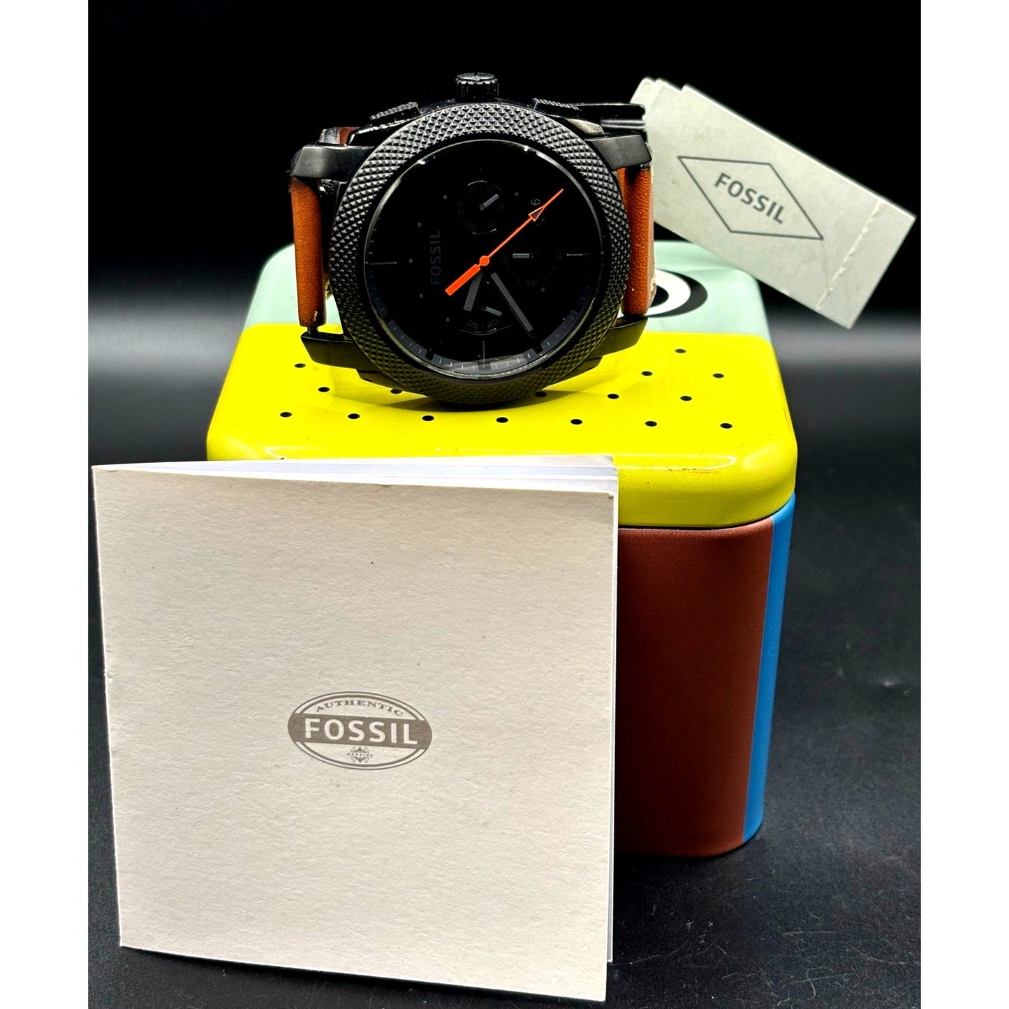 Fossil Machine FS5234 Chronograph Black Brown Leather Men’s Watch 45mm