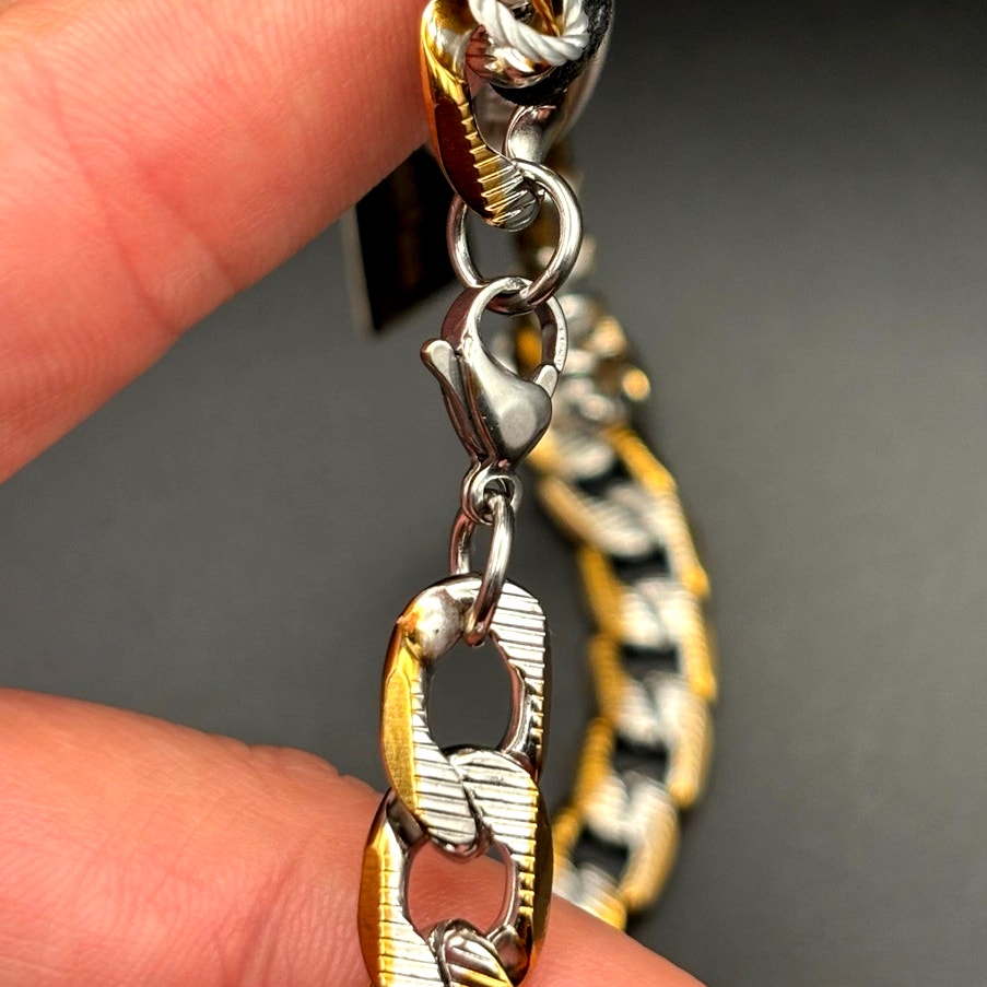 Steeltime 24" Men's 18k gold plated stainless steel flat curb chain necklace NWT