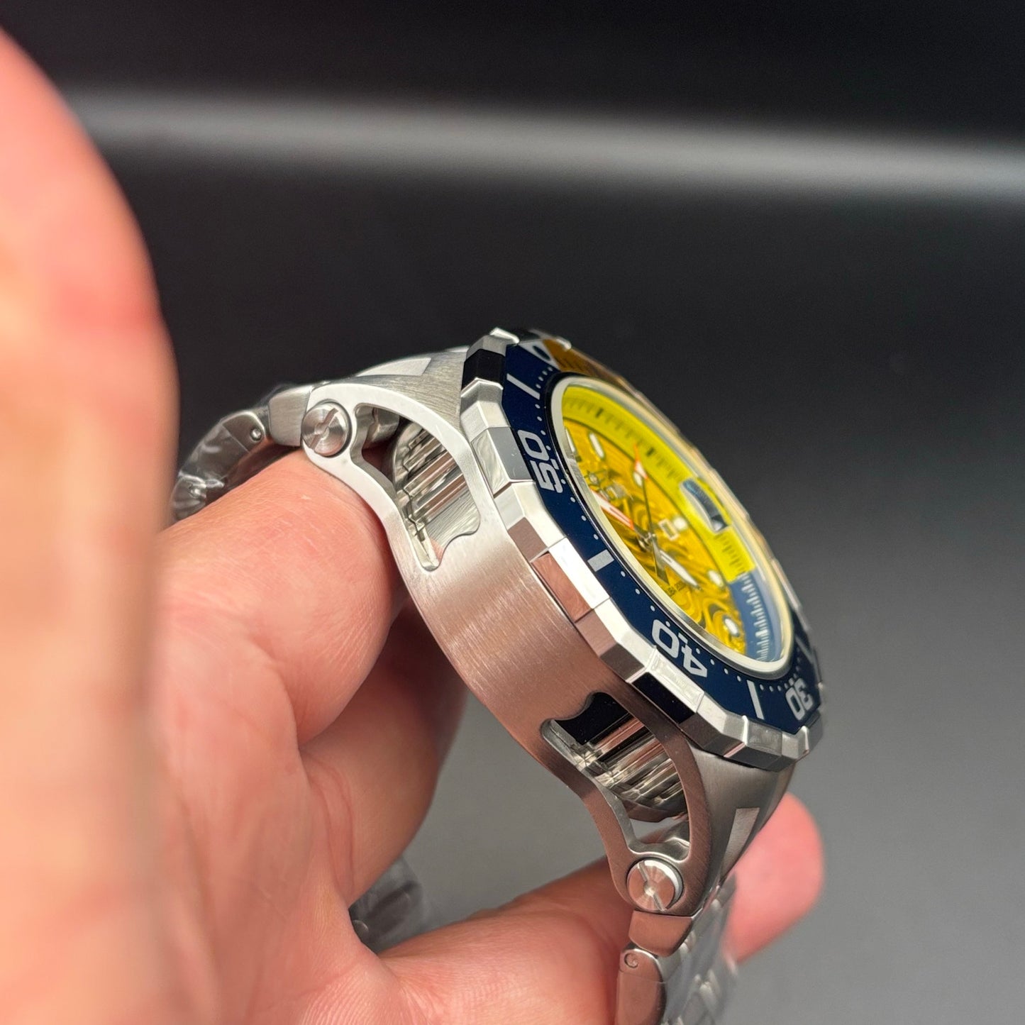 Invicta 47844 Pro Diver Wave Scuba Yellow Dial Blue Bezel Steel Alum Men's Watch