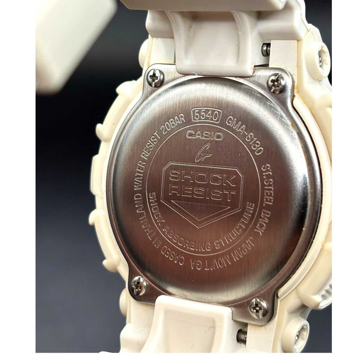Casio G-Shock GMAS130-7A Unisex White Analog Digital Step Tracker Watch