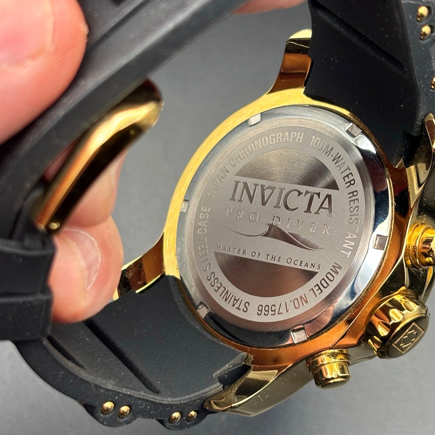 Invicta Pro Diver 17566 Men’s Chronograph Black & Gold Silicone Strap Watch NIB