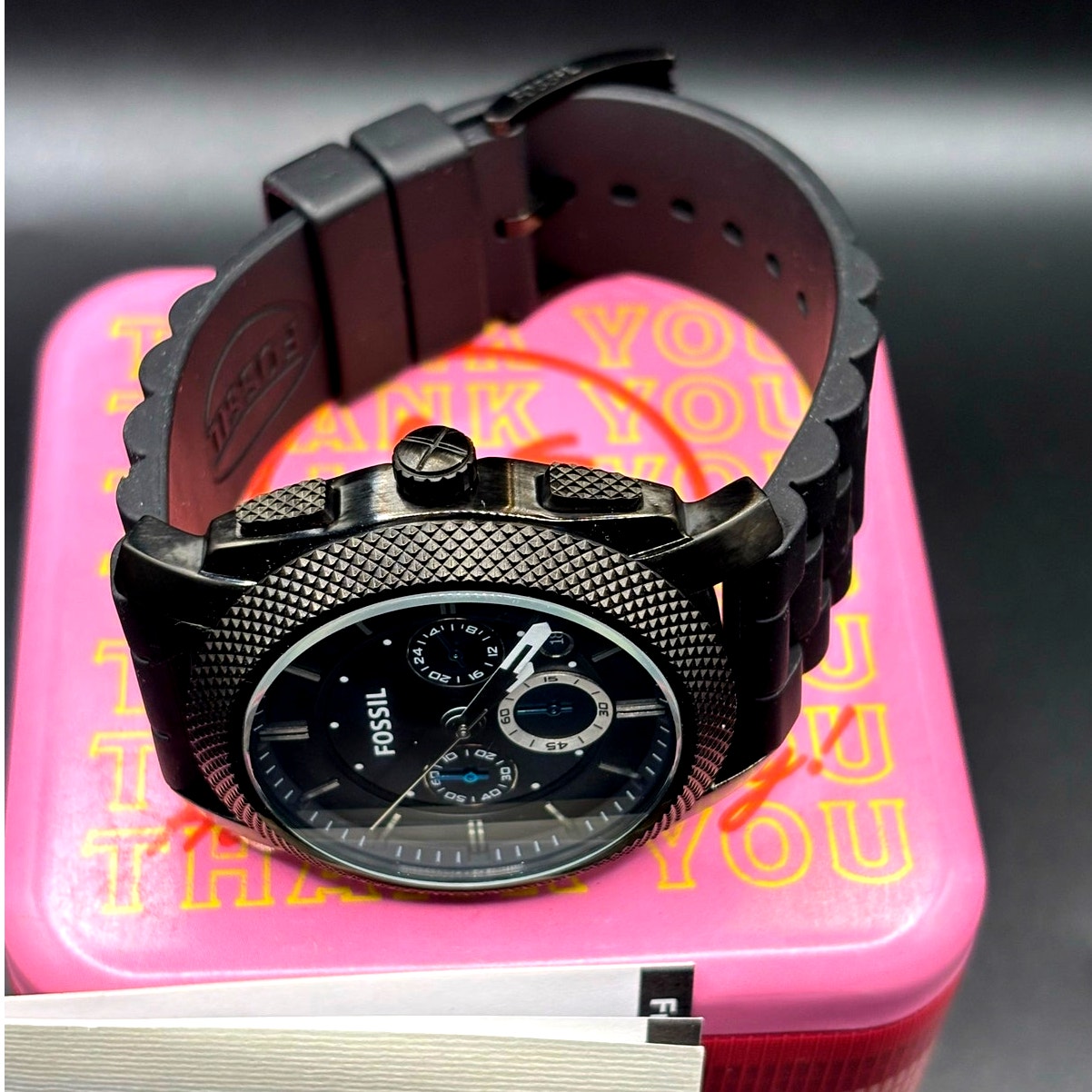Fossil FS4487 Machine Chronograph Men’s Gunmetal Black Silicone Strap Watch