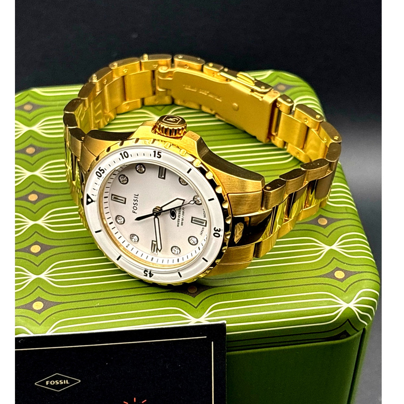 Fossil ES5350 Blue Dive Women’s White Dial Gold Tone Stainless Steel 36mm Watch