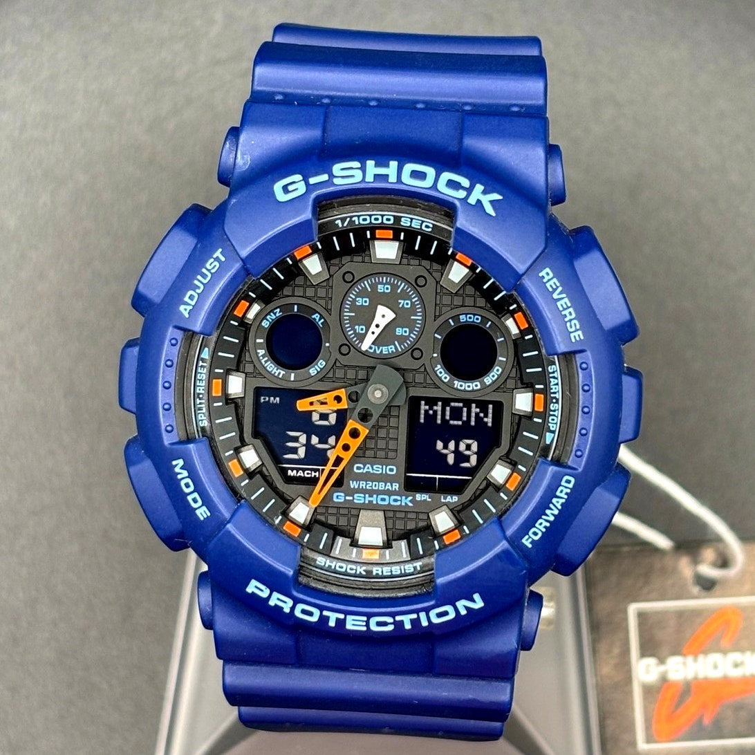 Casio G-Shock GA100L-2A Military Blue Orange Band Men's Analog-Digital Watch