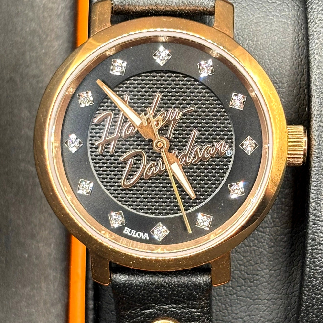 Bulova Harley-Davidson 77L109 Crystal Rose Gold Leather Wrap Women's Watch NIB