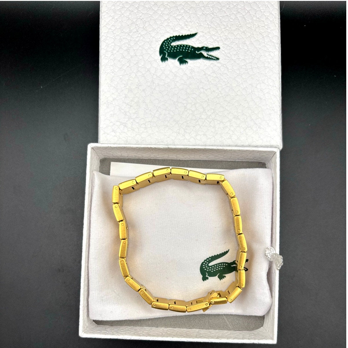 Lacoste Men's Metropole Ion Plated Gold Tone Stainless Steel H-Link Bracelet NIB