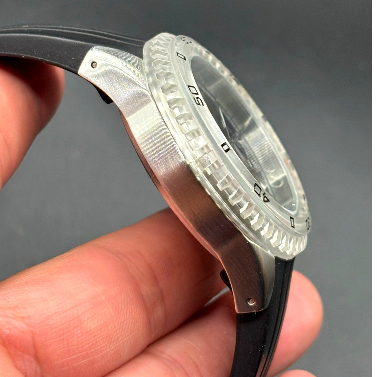 GUESS W85027G3 Men's Multifunction Clear Bezel Black Silicone Strap 44mm Watch
