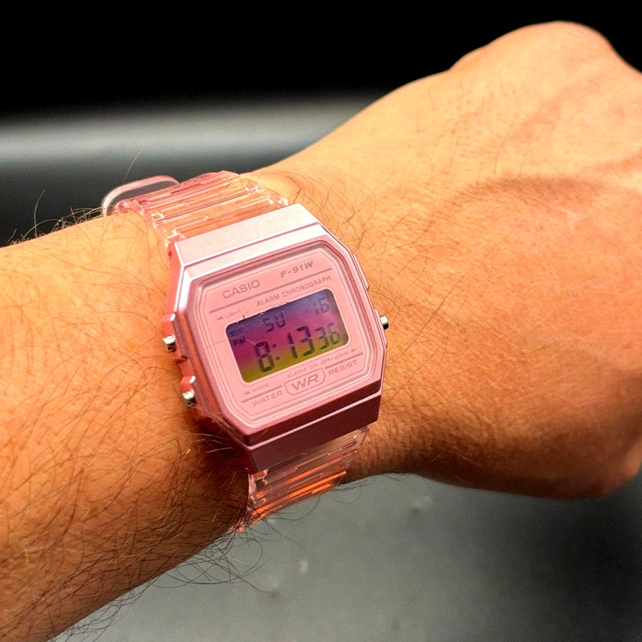 LWS Rosé Prism F91W Pink Clear Strap Digital Mod Watch