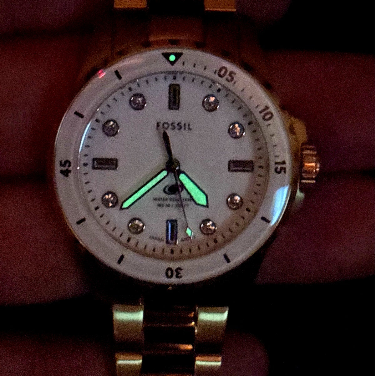 Fossil ES5350 Blue Dive Women’s White Dial Gold Tone Stainless Steel 36mm Watch