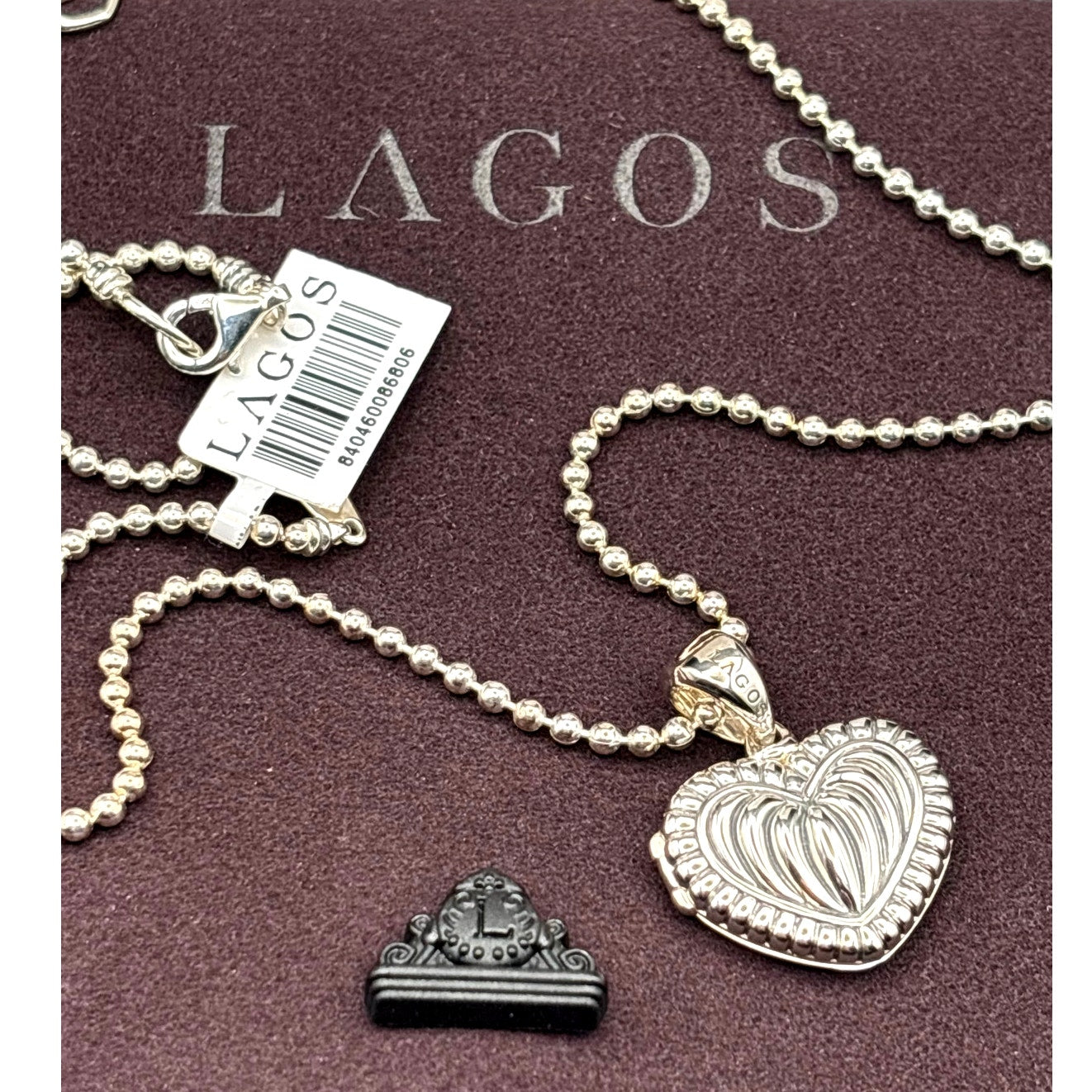 Lagos Beloved Fluted Heart Sterling Silver Locket Necklace Caviar Bead Chain NWT