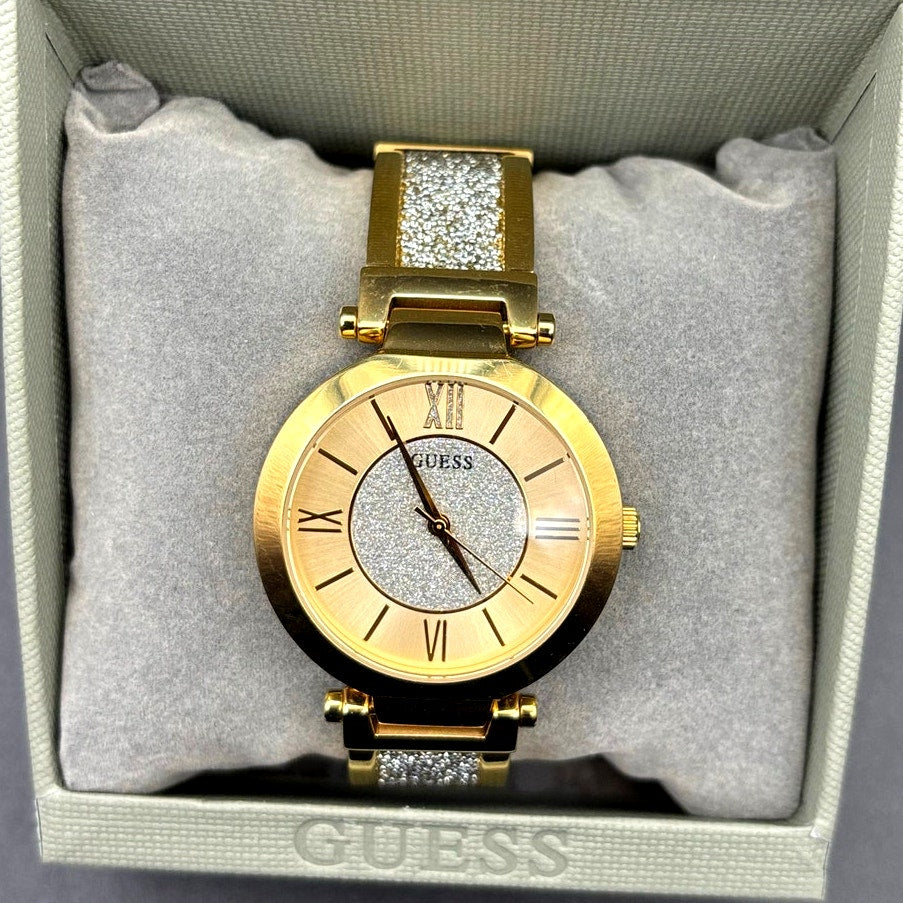Guess Aurora Women's Gold-Tone Stainless Steel & Zwarovski Crystals Bangle Watch
