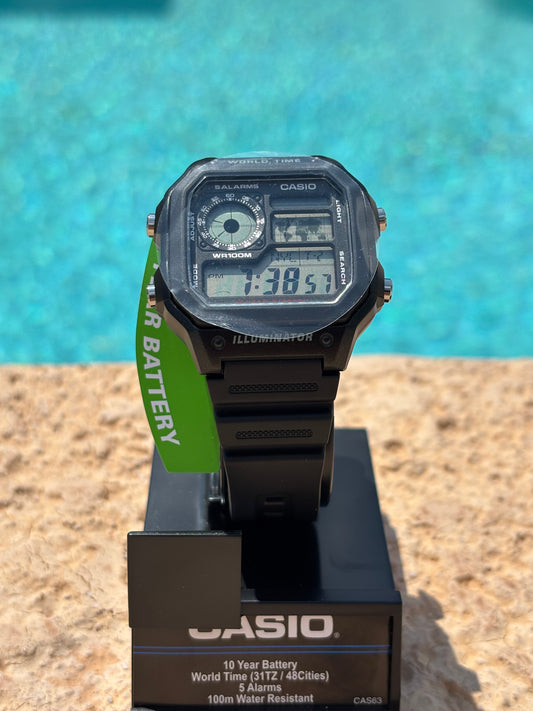 Casio AE1200WH-1A World Time “Royale” Digital Watch — Free Shipping