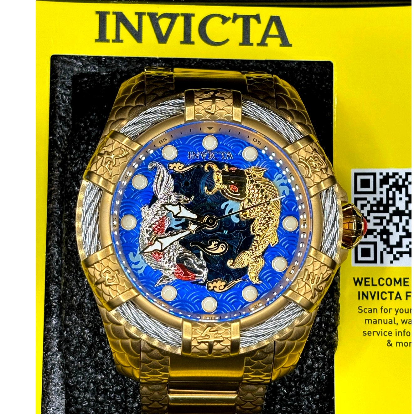 Invicta 32342 Bolt Trinitite Koi Automatic Gold Blue Skeleton Dial 52mm