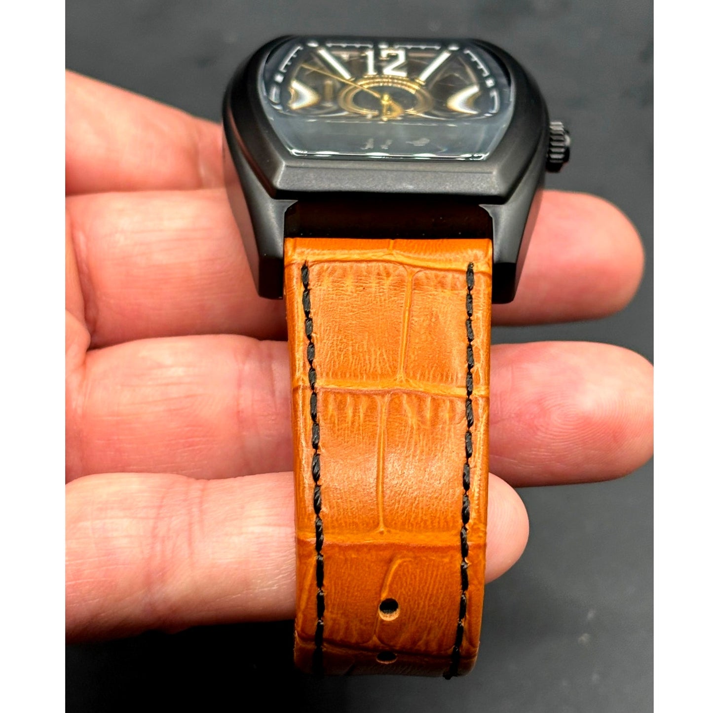Kenneth Cole KC51083004 Automatic Skeleton Tonneau Leather Strap Men’s Watch