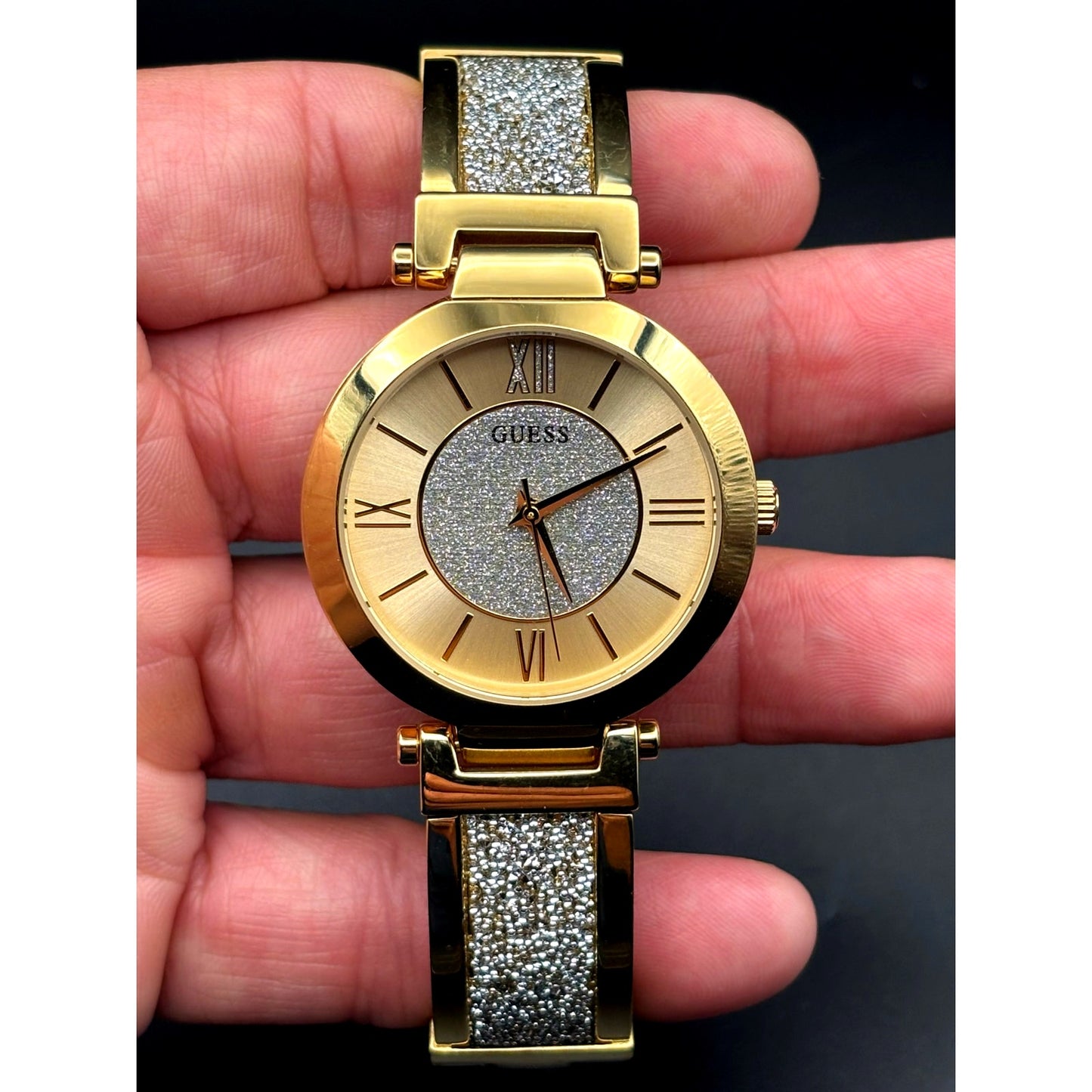Guess Aurora Women's Gold-Tone Stainless Steel & Zwarovski Crystals Bangle Watch