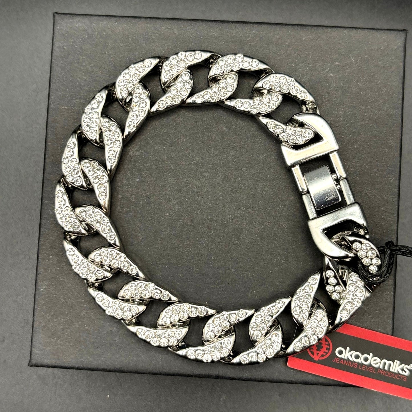 Akademiks Men’s Stainless Steel  240 Cubic Zirconia Cuban Link Iced Bracelet NWT