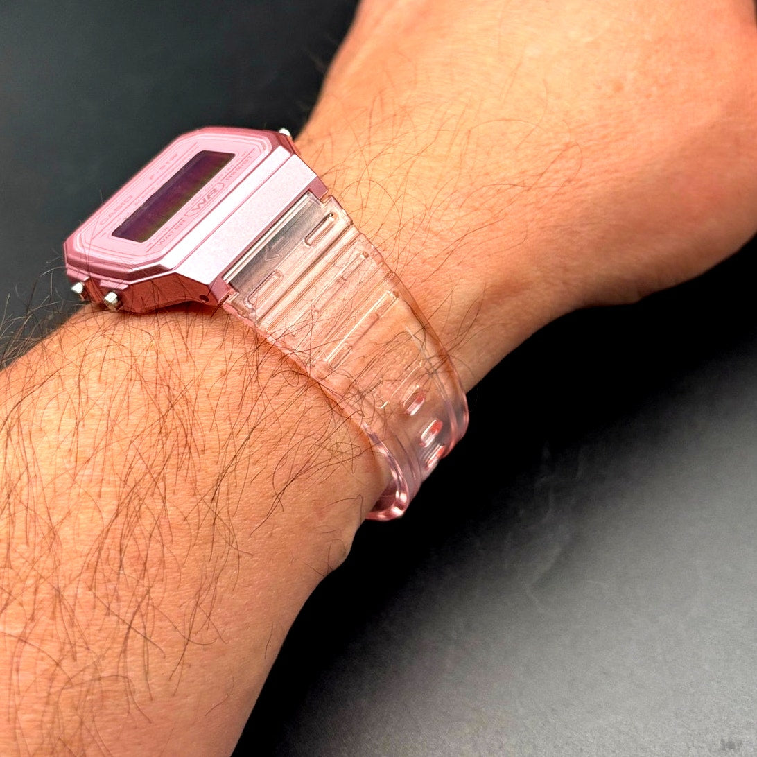LWS Rosé Prism F91W Pink Clear Strap Digital Mod Watch