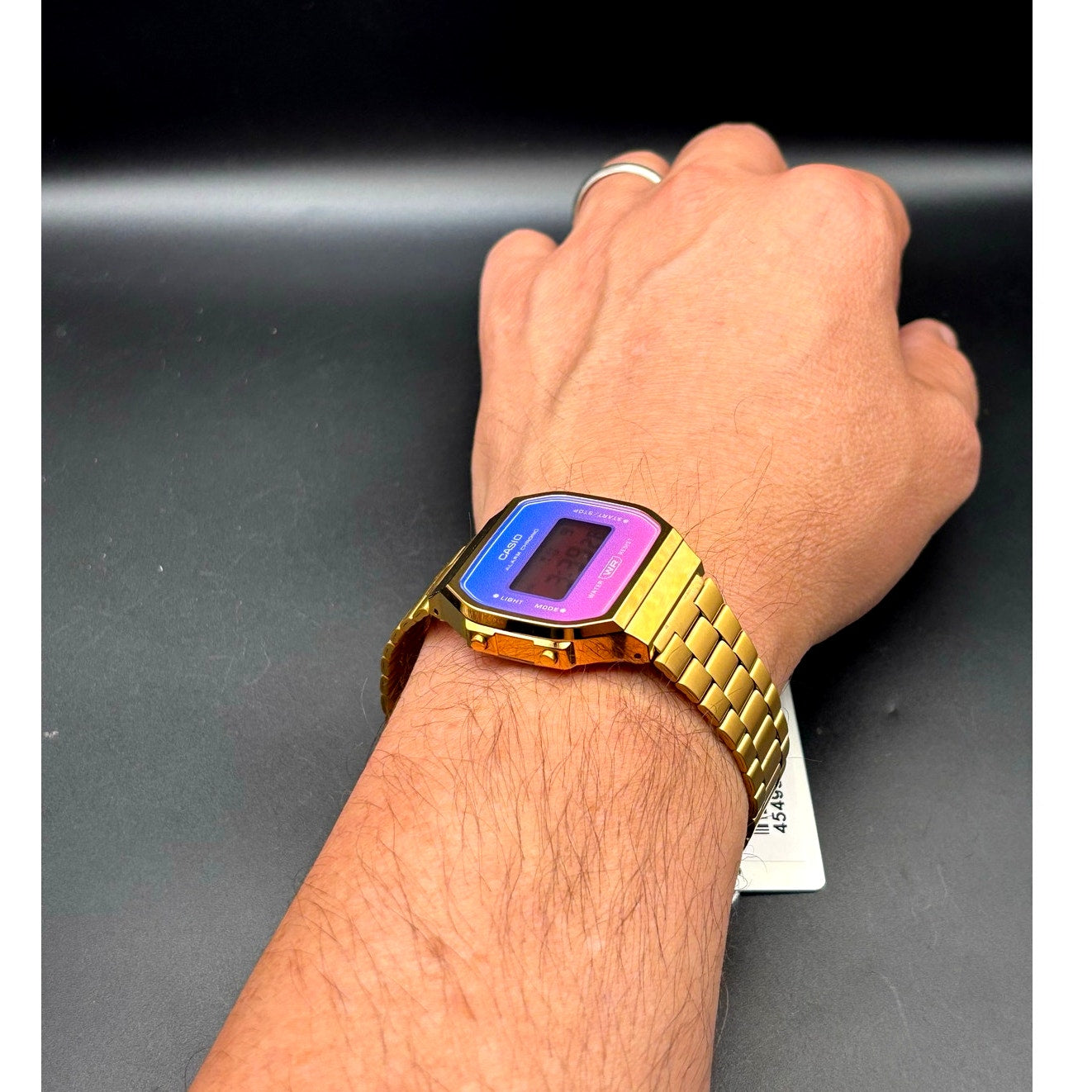 LWS Solarwave Prism A168 Gold Tone Stainless Steel Bracelet Digital Mod Watch