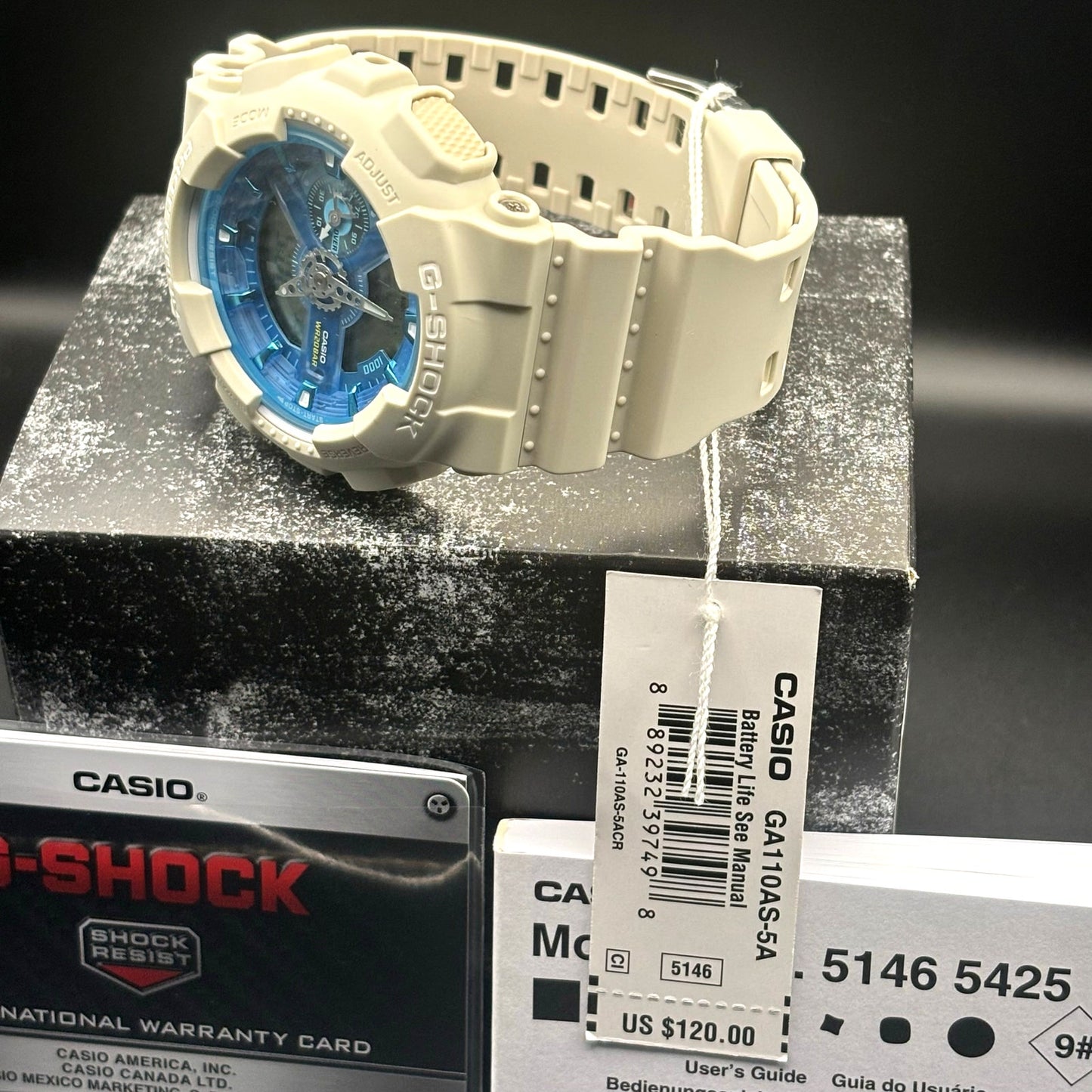Casio G-Shock GA110AS-5A Men’s Beige Resin Blue Dial Analog Digital Watch NIBWT