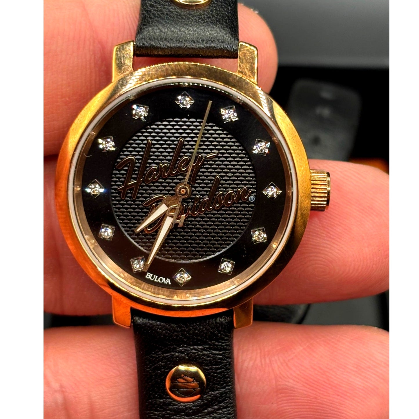 Bulova Harley-Davidson 77L109 Crystal Rose Gold Leather Wrap Women's Watch NIB