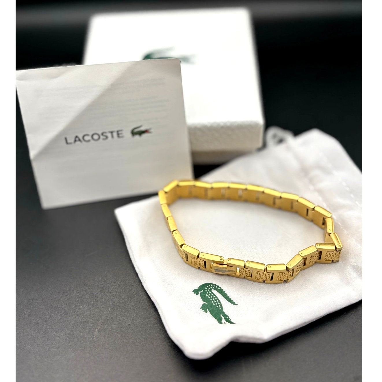Lacoste Men's Metropole Ion Plated Gold Tone Stainless Steel H-Link Bracelet NIB
