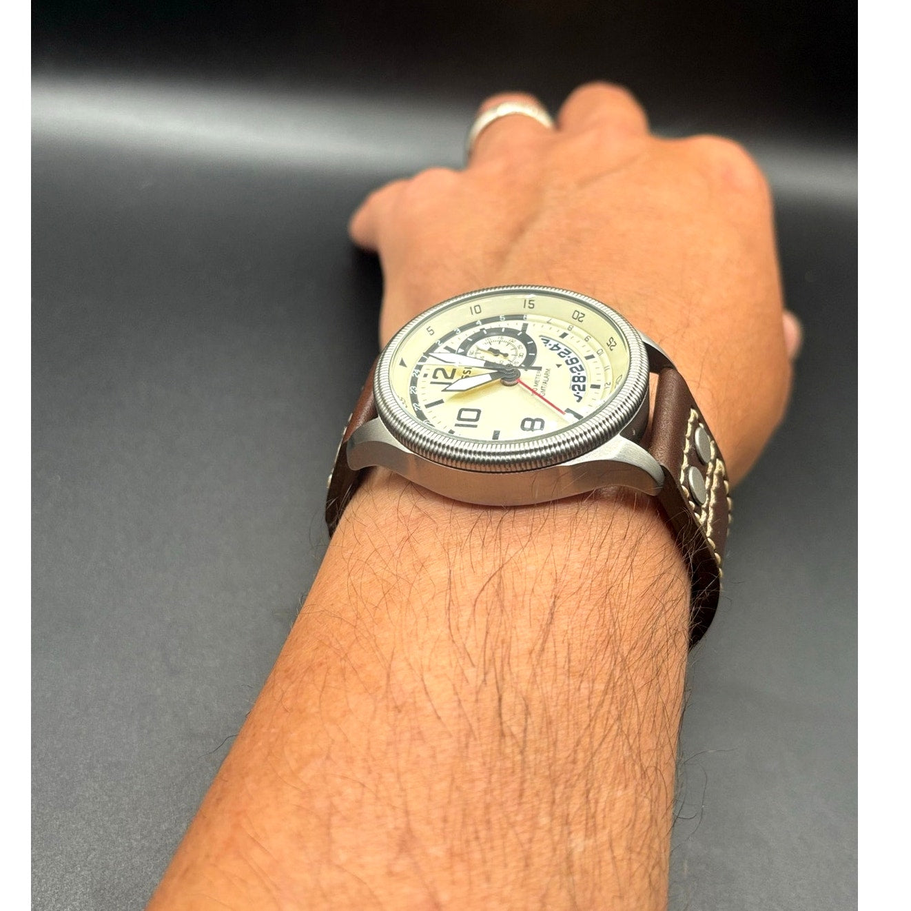 Fossil FS5043 Recruiter GMT Alarm Cream Dial Leather Strap Men’s 44mm Watch