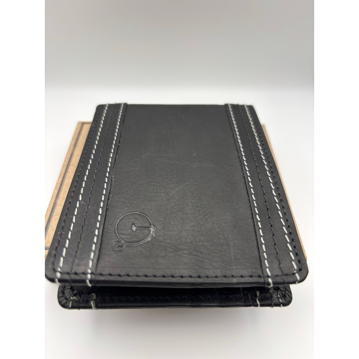 Maker & Company Leather Bifold Wallet. Black with White Stitching. New with Box