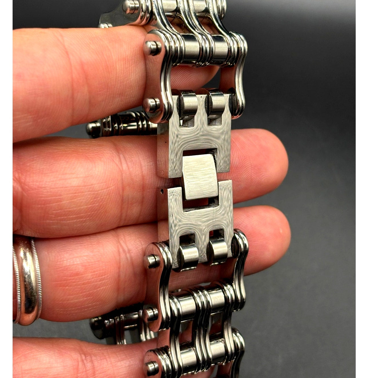 Men's Stainless Steel Motorcycle Double Chain Link 8.5" Bracelet Signed NEW