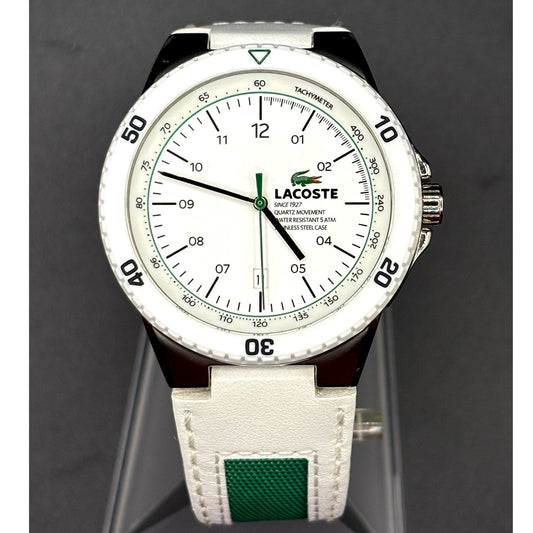 Lacoste Toronto 2010563 White Green Leather Quartz Men's Watch 44mm