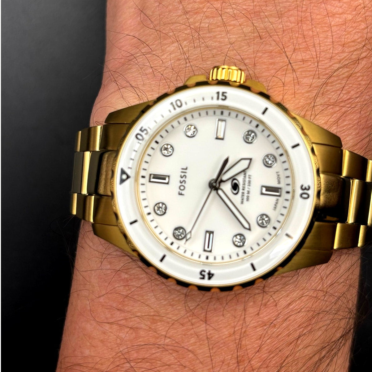 Fossil ES5350 Blue Dive Women’s White Dial Gold Tone Stainless Steel 36mm Watch