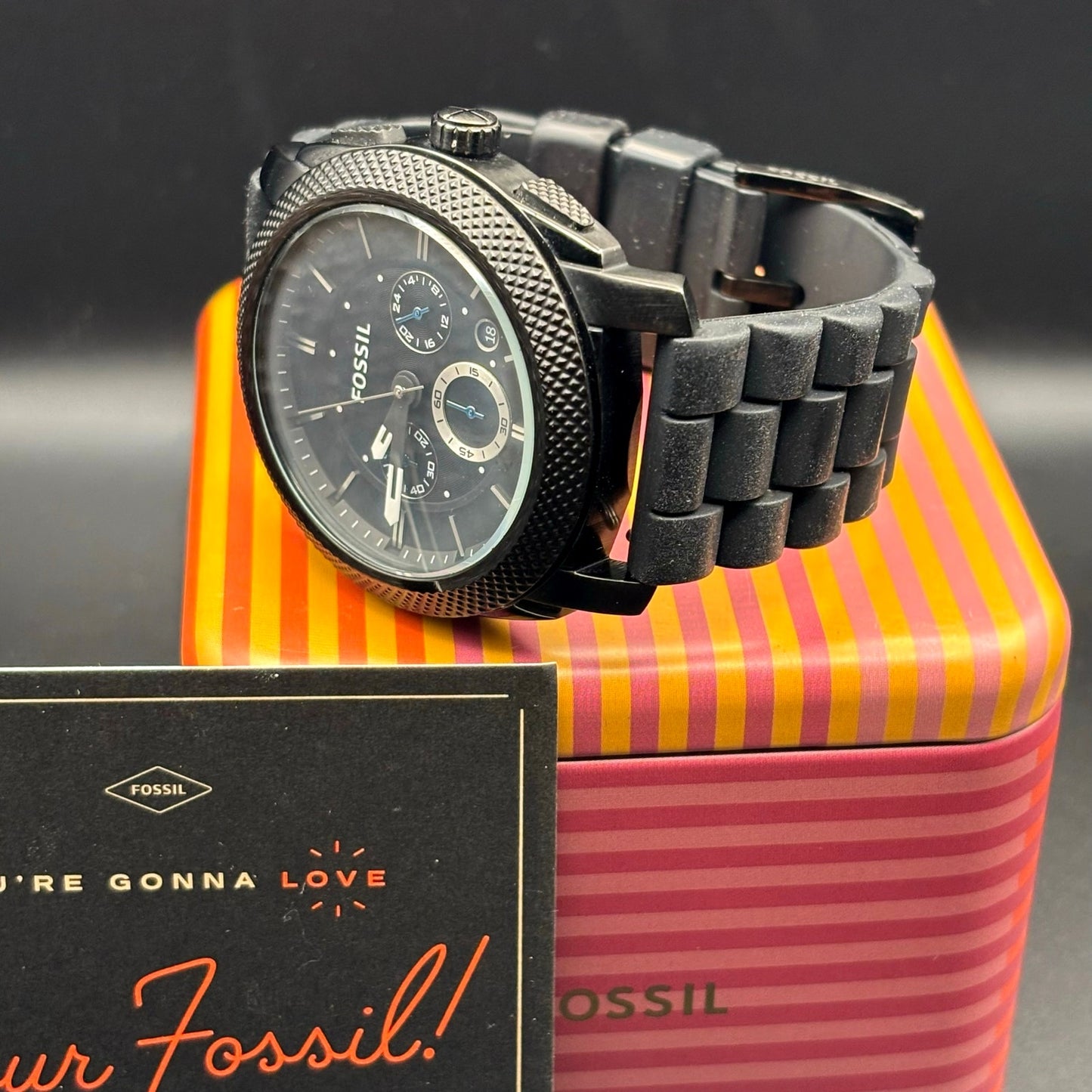 Fossil FS4487 Machine Chronograph Men’s Gunmetal Black Silicone Strap Watch
