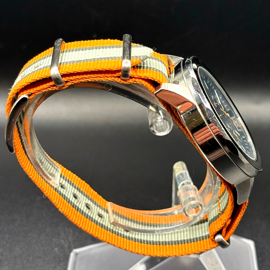 Fossil Bannon BQ2677 Multifunction Black Dial Orange Green Nylon Mens Watch 45mm