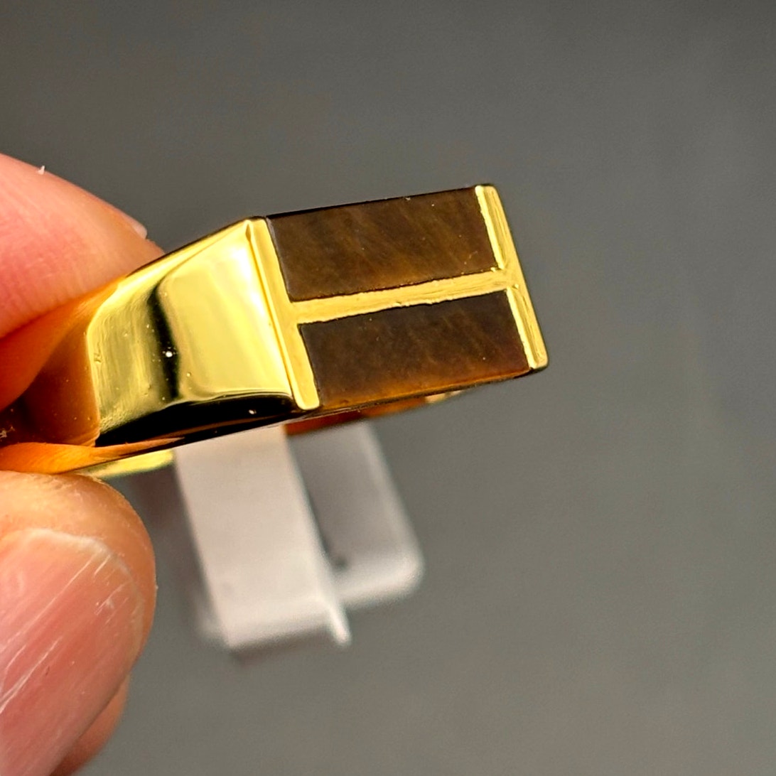 Blackjack BJZ77GTE Men’s Gold Stainless Steel Tiger Eye Bar Ring  SZ # 11 NIBWT