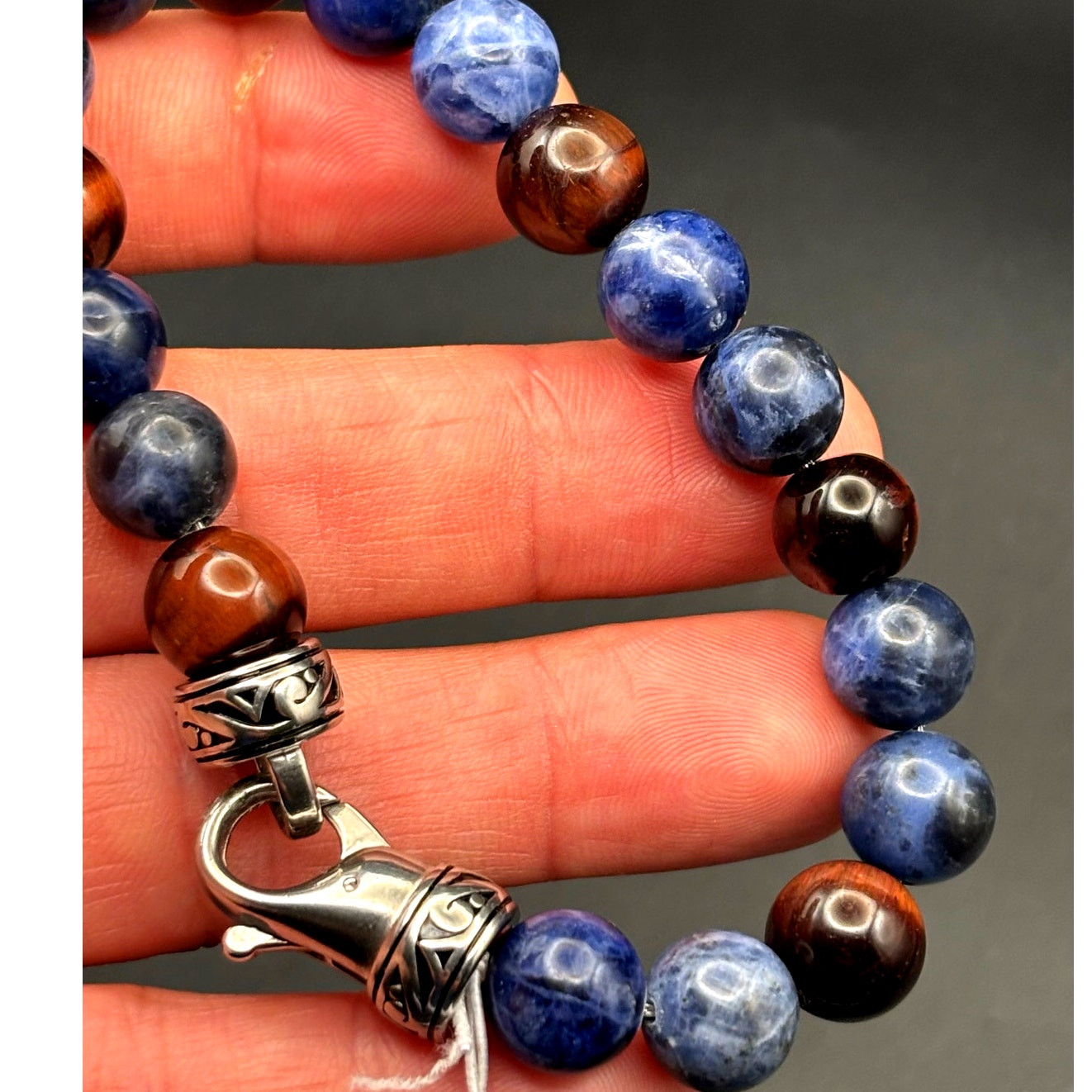 Blackjack BJS16BLS Men’s10mm Sodalite And Red Tiger Eye Beaded Bracelet NIBWT