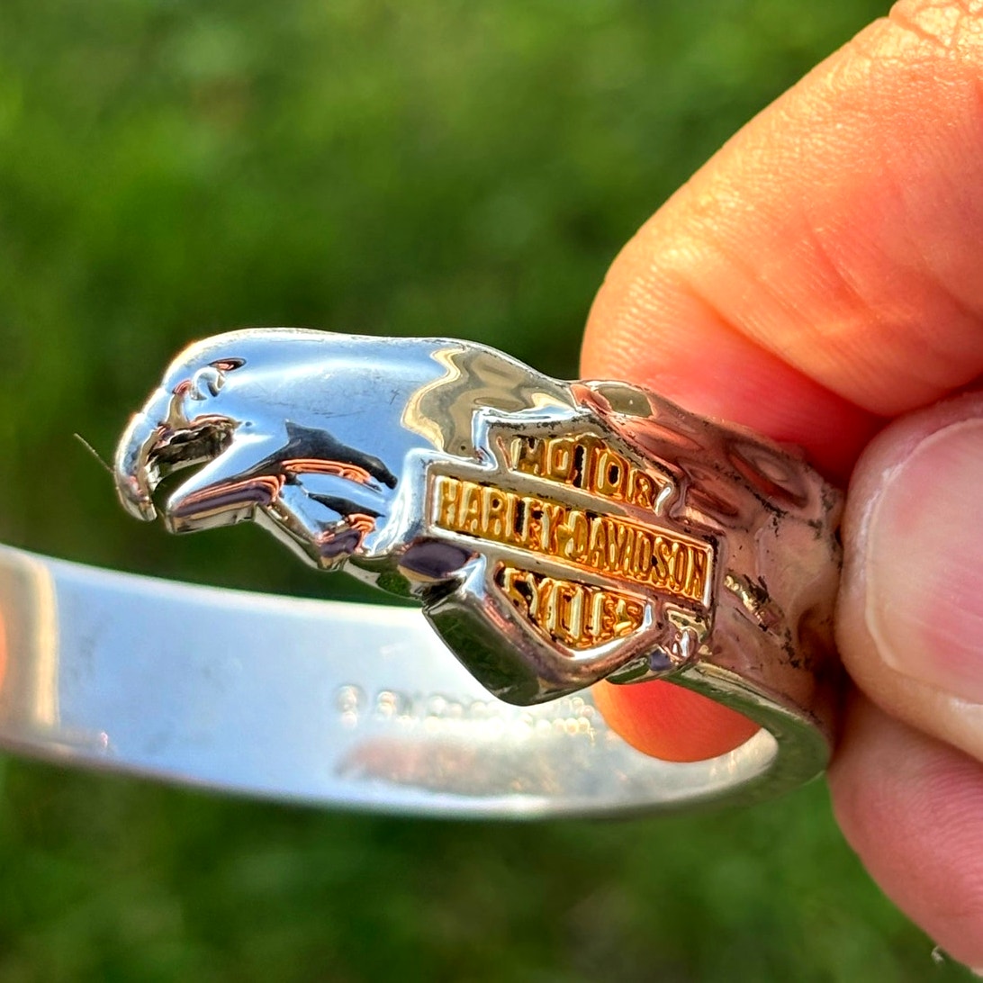 2005 Franklin Mint Harley-Davidson 925 Sterling Silver Gold Bar Shield Cuff