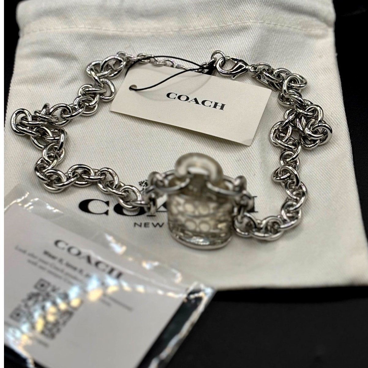 Coach Signature Lucite Padlock Pendant Women's 16” Necklace Silver Tone NWT
